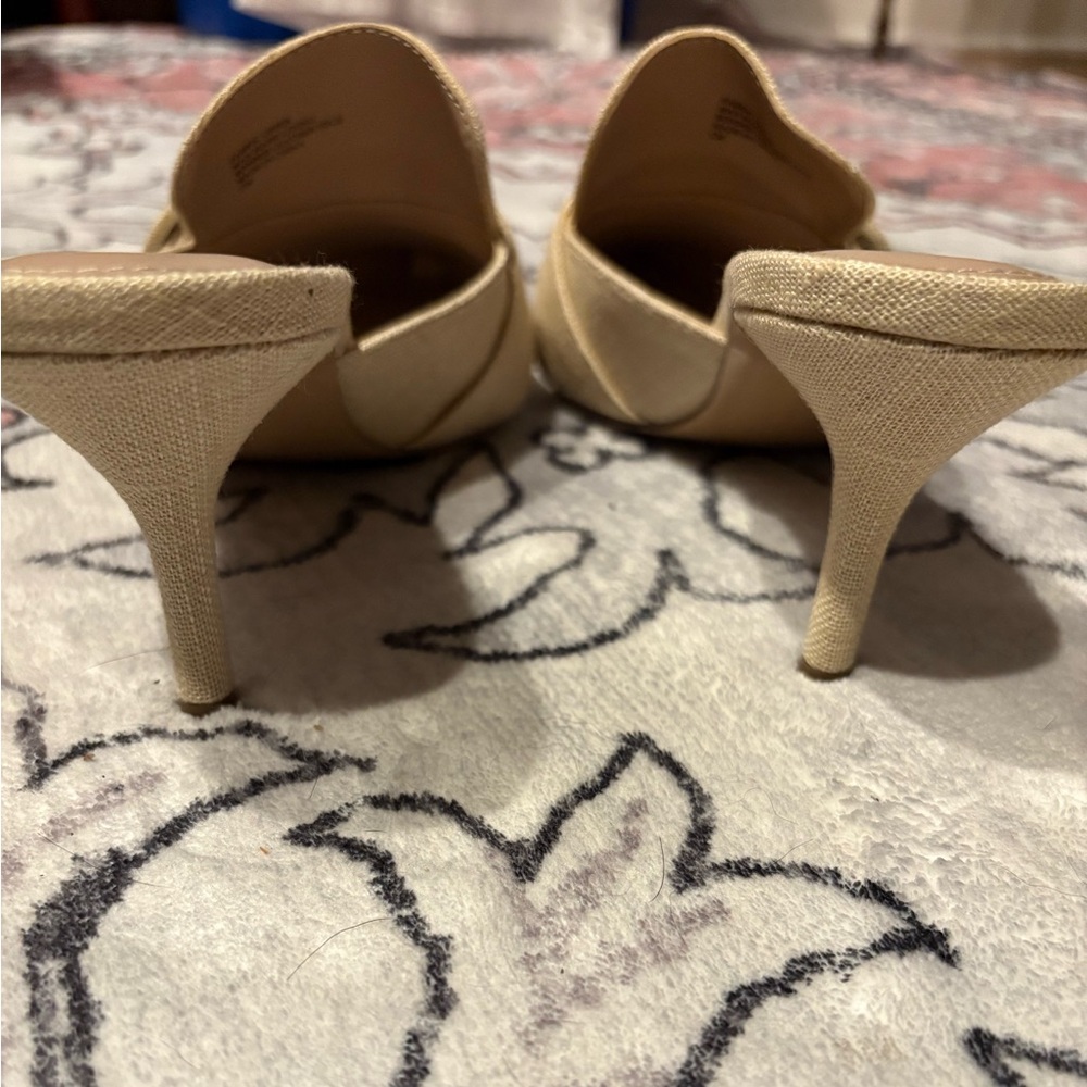 Charles Beige Tweed Heeled Mules with Loafer Design and Buckle Detail, size 8 - Picture 3 of 9